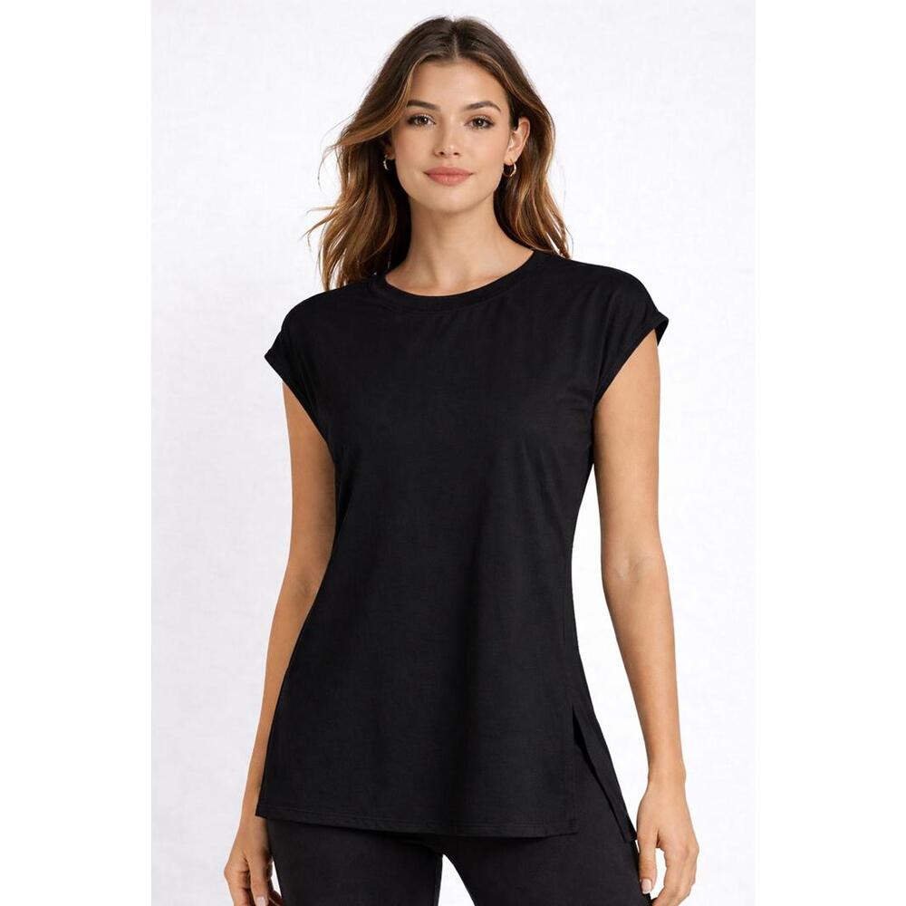 NWT Halara Airy Cap Sleeve Tunic Top Side Slit Tank Top Black Size XS